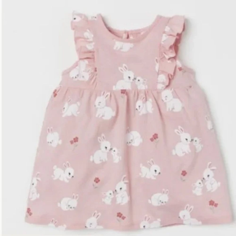 H&M Bunny 🐇 Print Dress Size 18 mos NWT  Pink. & White